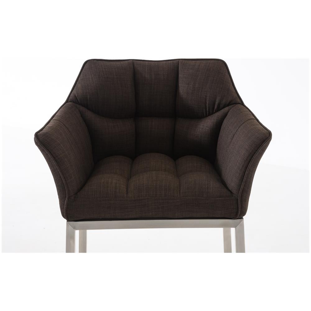 Sgabello DAMASO B con Telaio a 4 Gambe Nero, in Tessuto Marrone Telaio Acciaio Inox - Foto 5