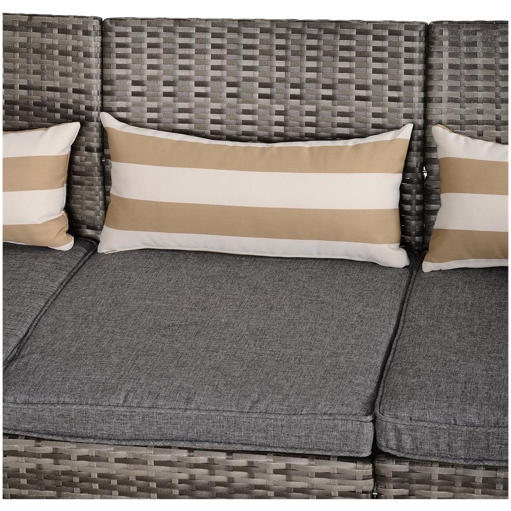 Divano 3 Posti Da Esterni In Pe Rattan Con Cuscini A Righe Grigio 173x68x78cm - Foto 3