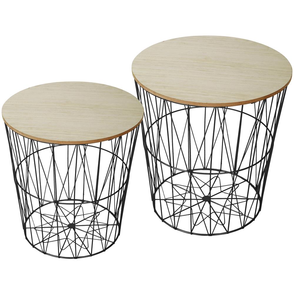 Set Di Tabelle 2 Guili Con Vassoio In Legno Naturale E Struttura In Metallo Nero. - Foto 1