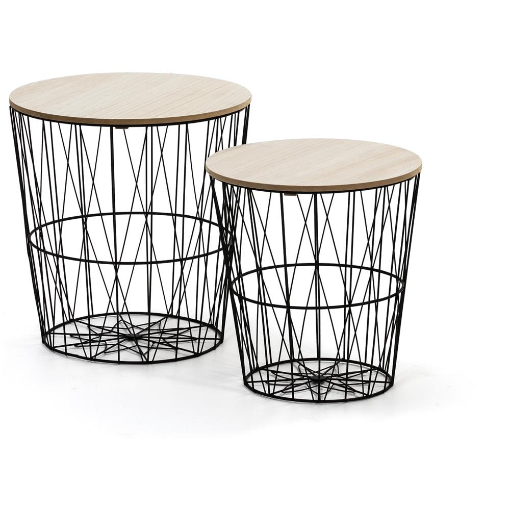 Set Di Tabelle 2 Guili Con Vassoio In Legno Naturale E Struttura In Metallo Nero. - Foto 2