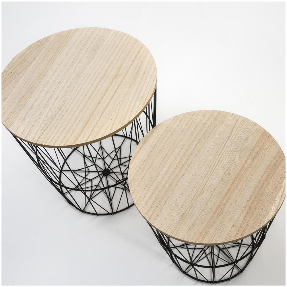 Set Di Tabelle 2 Guili Con Vassoio In Legno Naturale E Struttura In Metallo Nero. - Foto 5