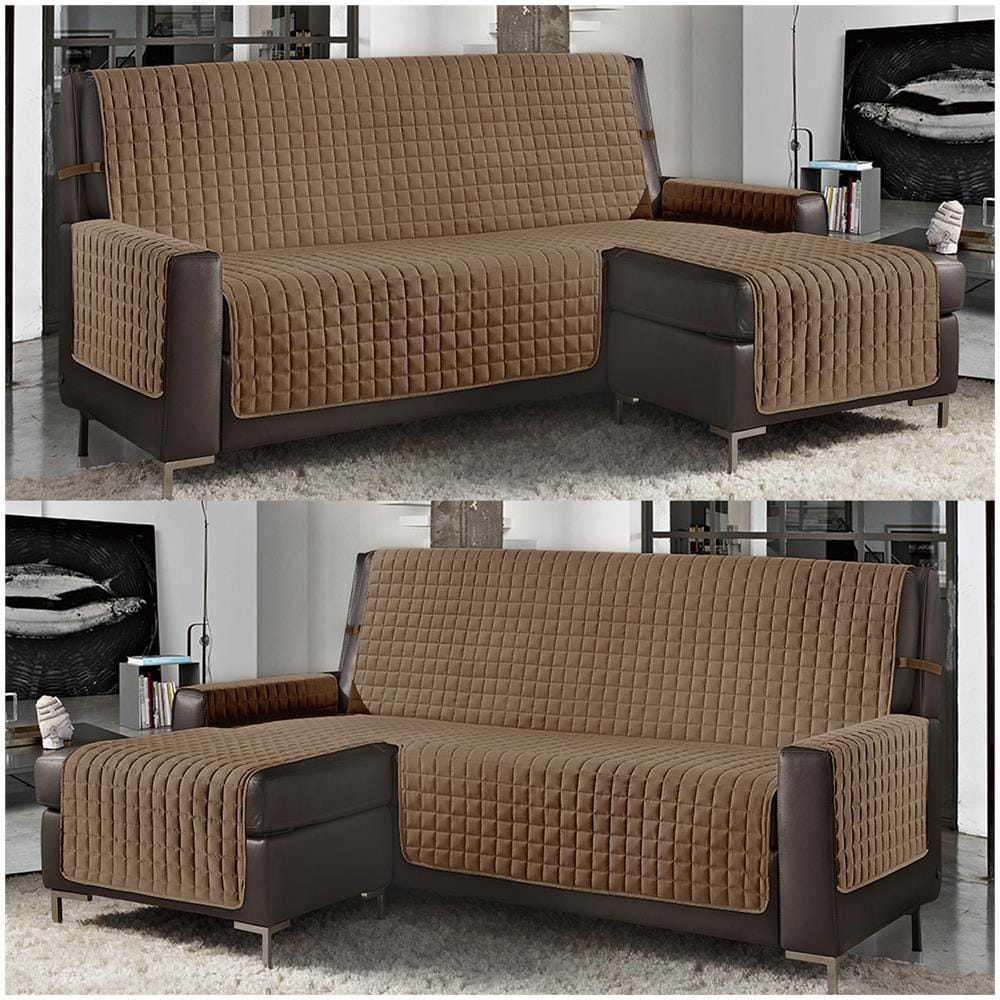 Copridivano Con Penisola Destra / sinistra Trapuntato Tinta Unita Antimacchia Reversibile 3 Posti Corda - Foto 1