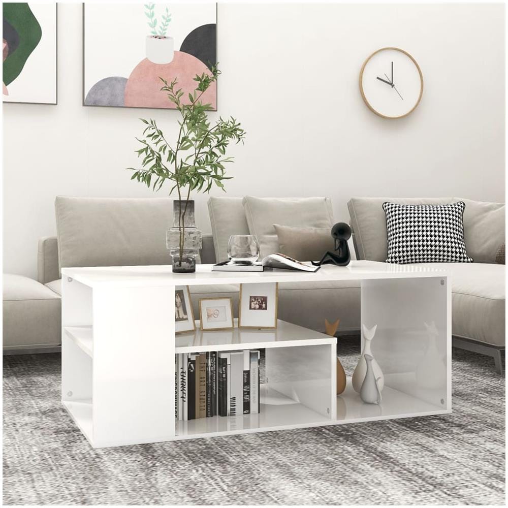 Tavolino da Salotto Bianco Lucido 100x50x40cm Legno Multistrato - Foto 1