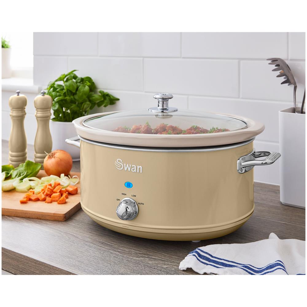 Swan Sf17031cn Retro Slow Cooker 6,5l Pentola Rimovibile In Ceramica Antiaderente Senza Pfoa 320w Crema - Foto 6