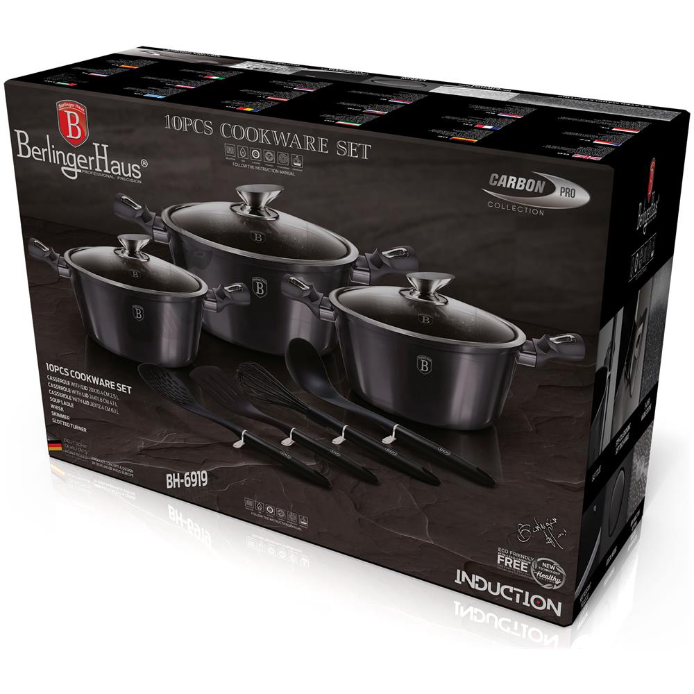 Carbon Pro Set Di Pentole Induzione 10-piece Alluminio Antiaderente 3 Casseruoli 3 Coperchi Grigio - Foto 2