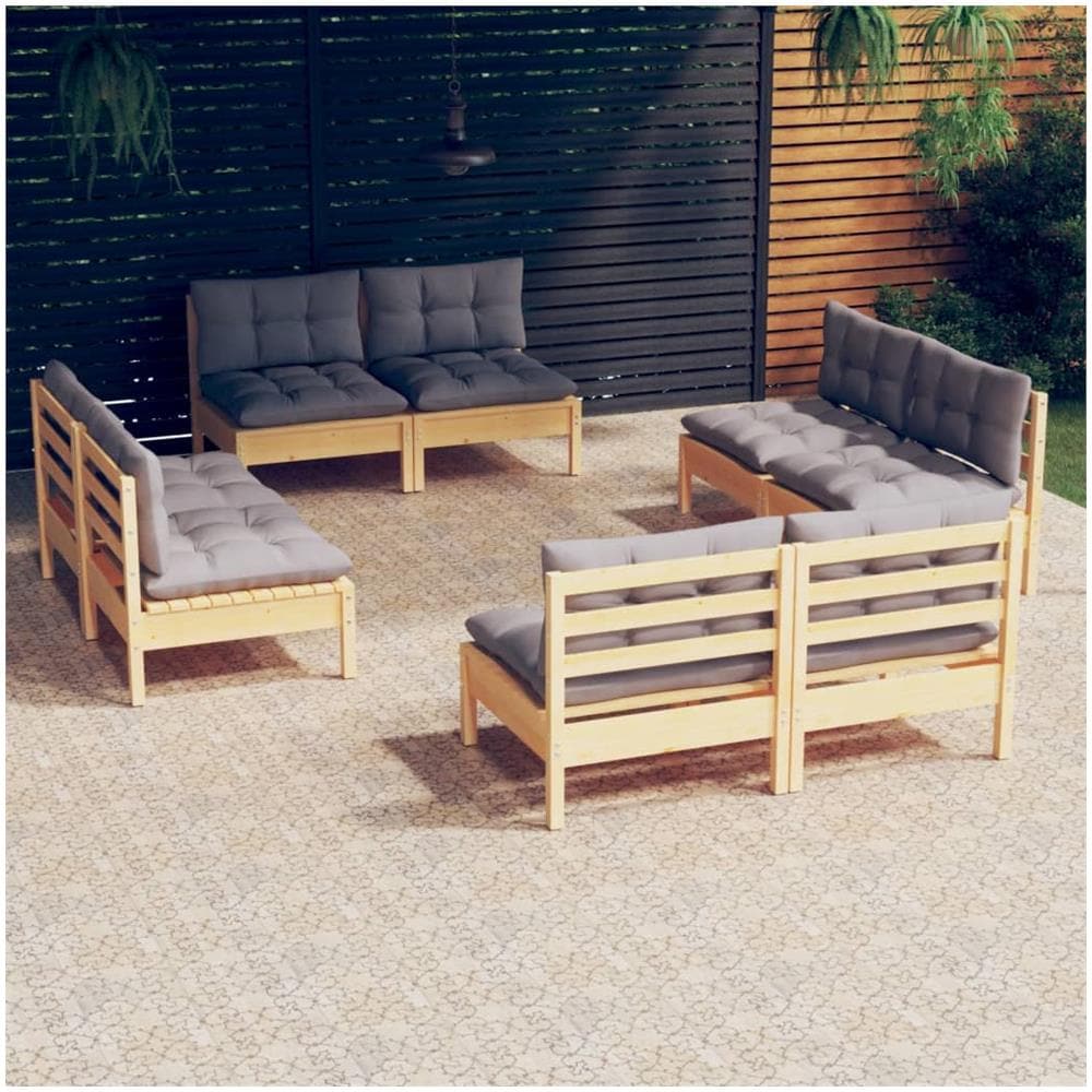 Set Divani Da Giardino 8 Pz Con Cuscini Grigi Massello Di Pino - Foto 1