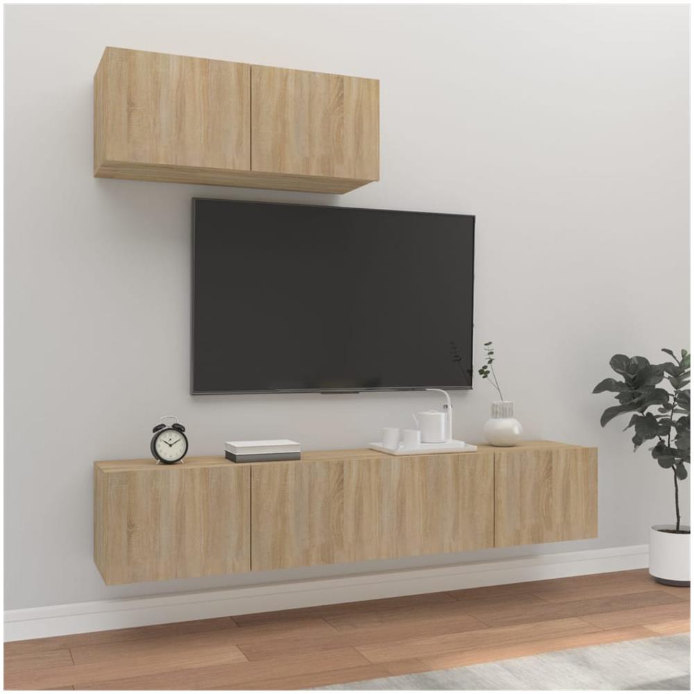 Set Di Mobili Porta Tv 3 Pz Rovere Sonoma In Legno Multistrato - Foto 1
