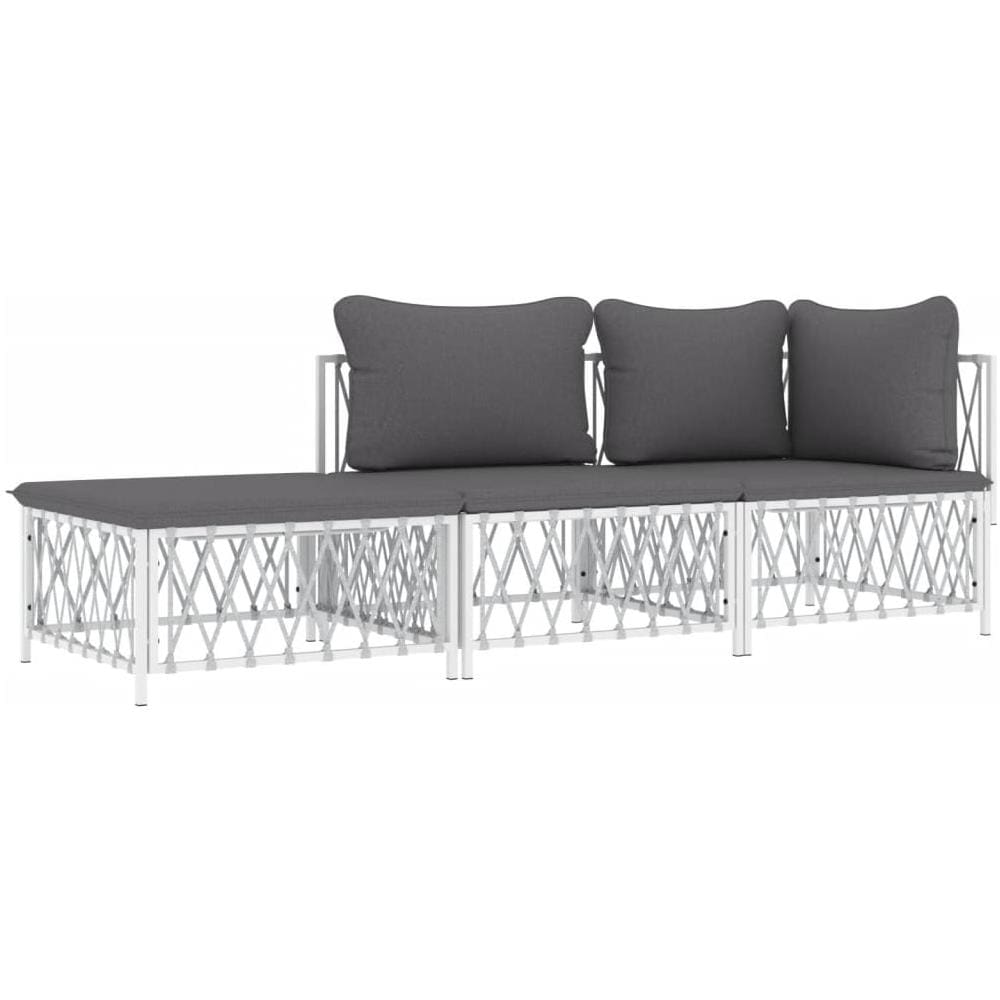 Set Salotto Da Giardino 3 Pz Con Cuscini In Acciaio Bianco - Foto 2