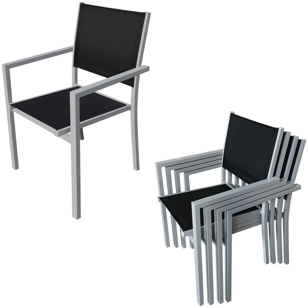 Set Di Mobili Da Giardino Bari In Textilene Nero 8 Posti - Alluminio Grigio - Foto 2