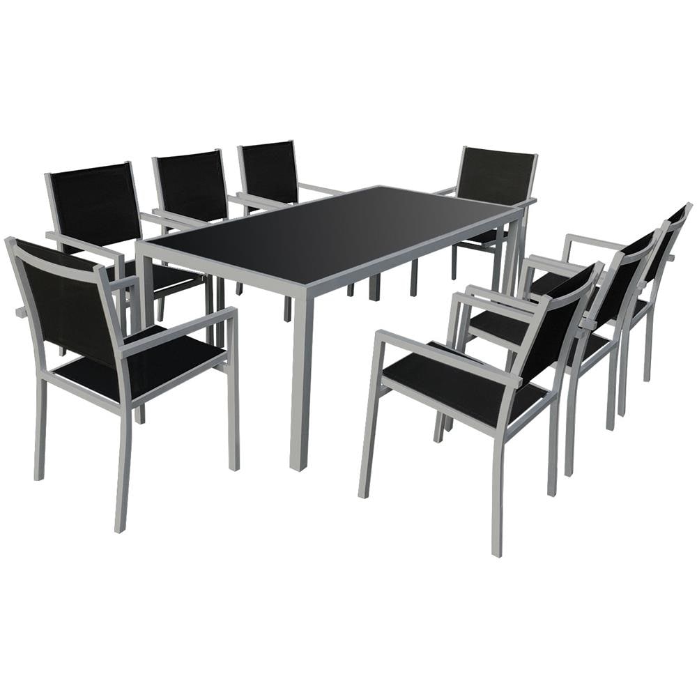Set Di Mobili Da Giardino Bari In Textilene Nero 8 Posti - Alluminio Grigio - Foto 1