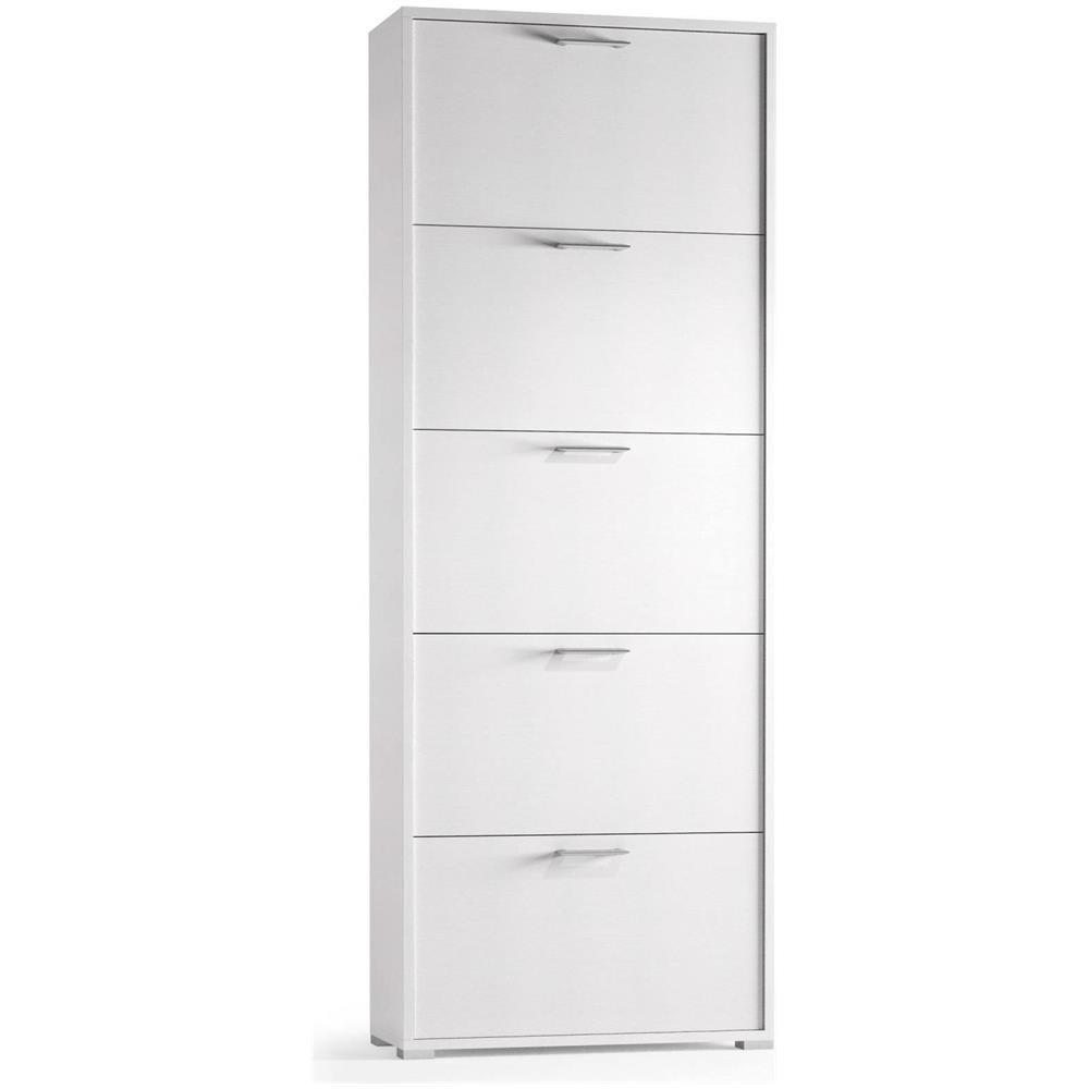 Scarpiera Margherita, Mobile Multiuso Da Ingresso Con 5 Ante A Ribalta, Armadietto Portascarpe Moderno, 100% Made In Italy, 67x18h184 Cm, Bianco - Foto 2