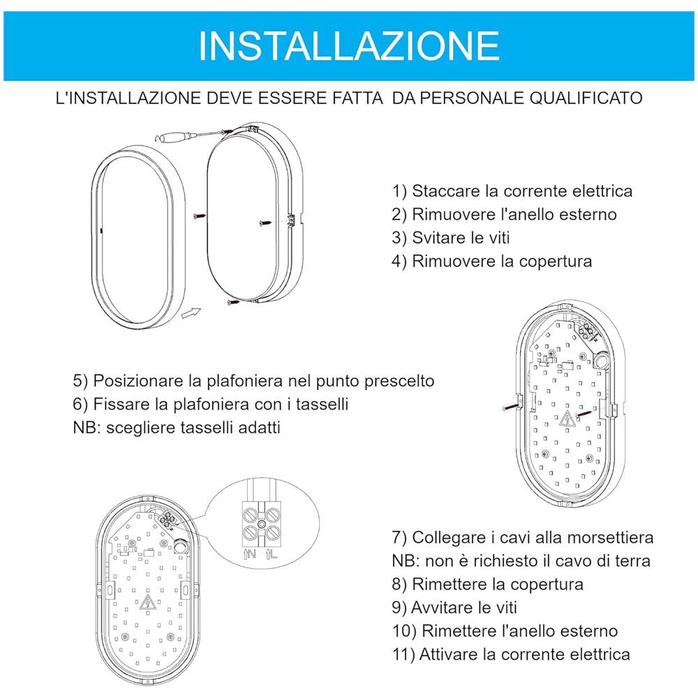 Plafoniera Led 15w - Ip54 Resistente All'acqua - Luce Bianca Naturale 4500k - 1350 Lumen - Plafoniera Ovale Impermeabile Da Soffitto E Parete - Ideale Per Uso Esterno O Interno - Foto 5