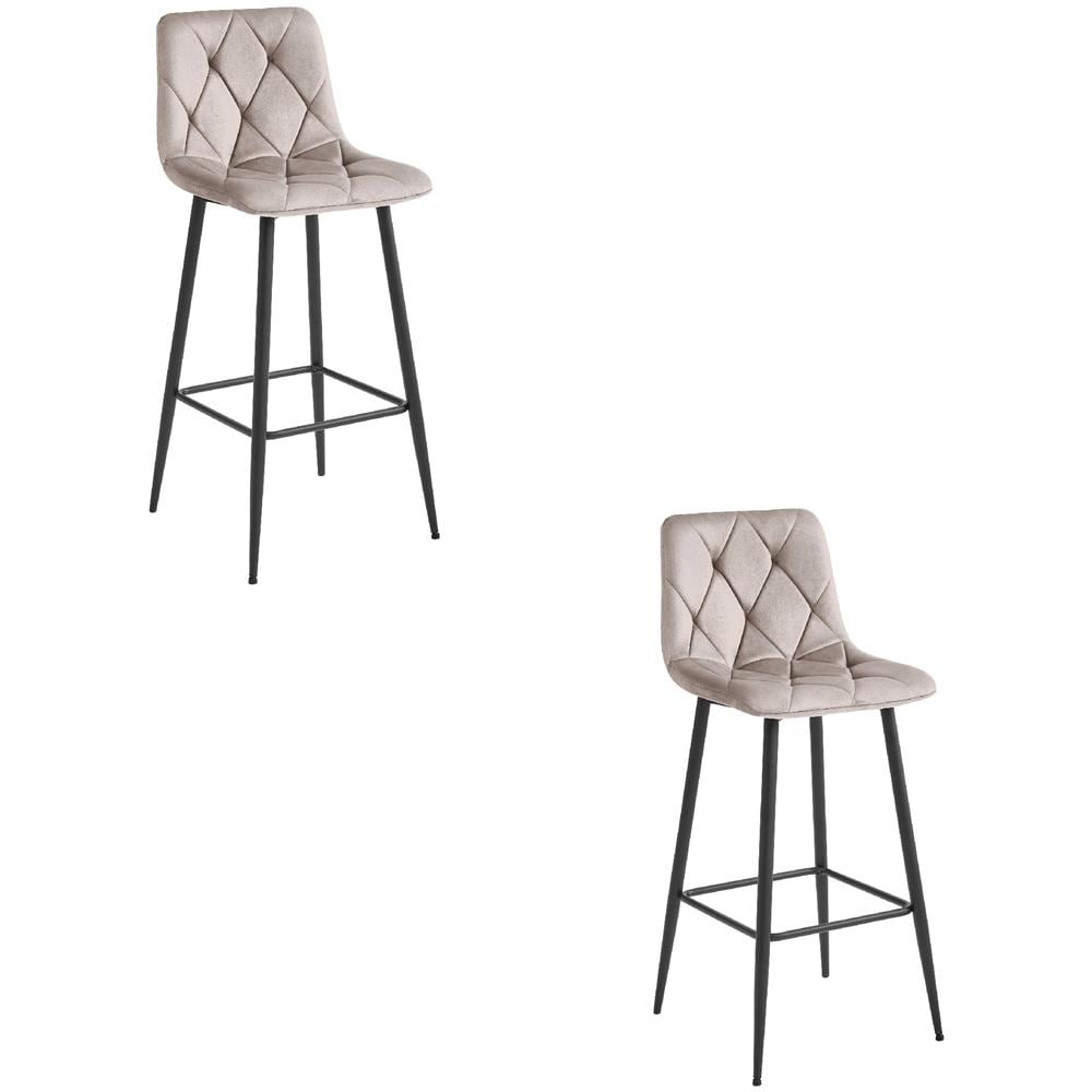 Sgabello da bar KODA - Velluto beige scuro con gambe nere x 2 - Foto 1