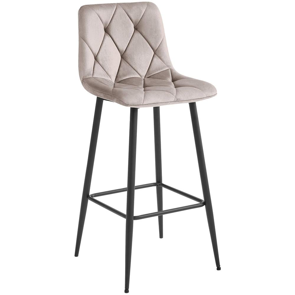 Sgabello da bar KODA - Velluto beige scuro con gambe nere x 2 - Foto 2