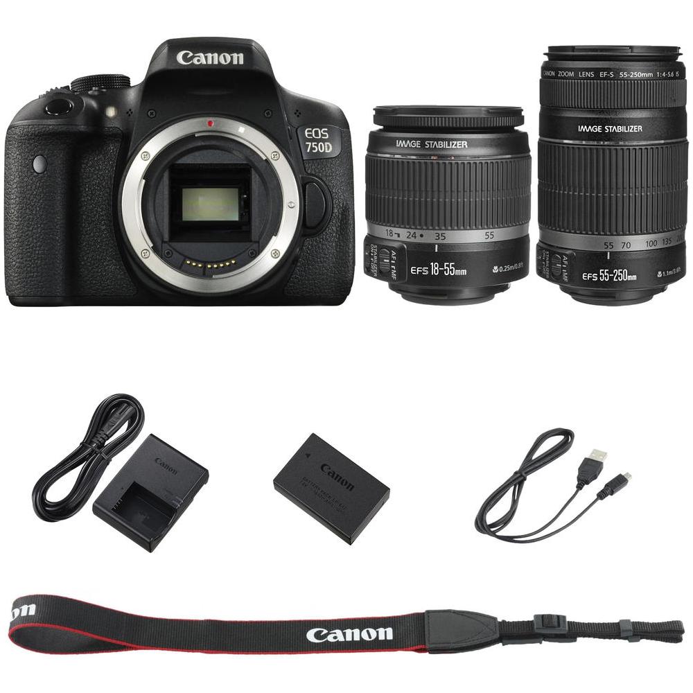 EOS 750D Nero Kit EF-S 18-55mm + EF-S 55-250mm Sensore CMOS 24 Mpx Display 3" Filmati Full HD Wi-Fi / NFC - Foto 2