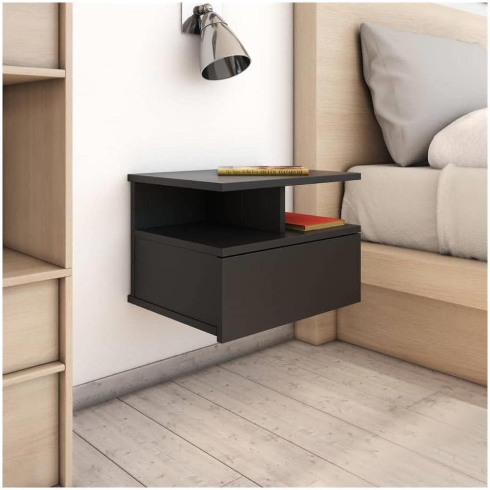 Comodino Pensile Nero 40x31x27 cm in Legno Multistrato - Foto 1