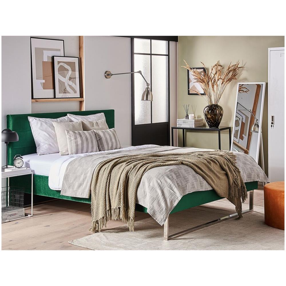 Letto Imbottito Velluto Verde Rete A Doghe 140 X 200 Cm Bellou - Foto 2
