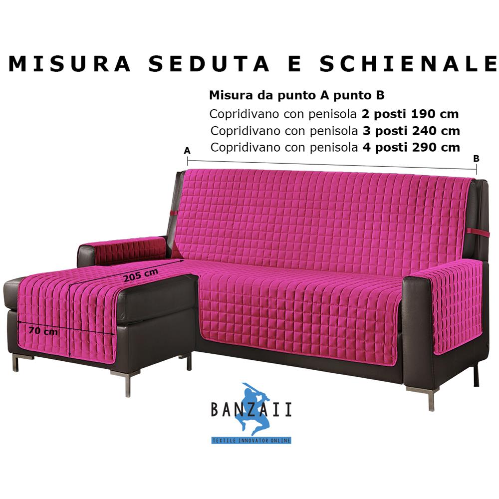 Copridivano Con Penisola Destra / sinistra Trapuntato Tinta Unita Antimacchia Reversibile 4 Posti Fuxia - Foto 5