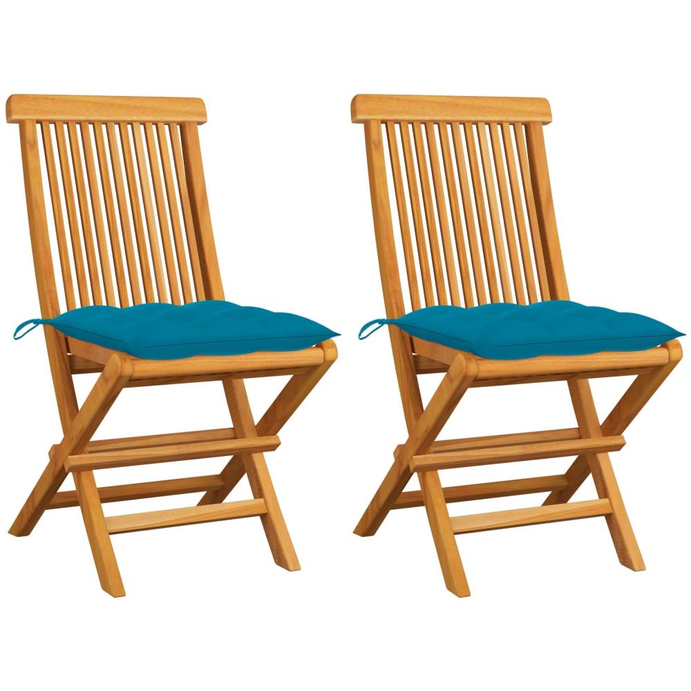 Sedie da Giardino 2 pz con Cuscini Azzurro in Massello di Teak - Foto 1