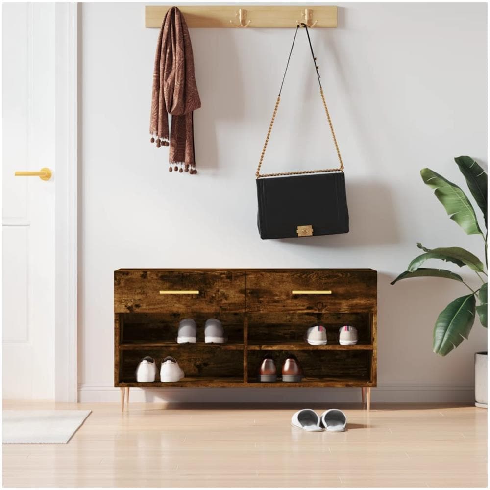 Panca Porta Scarpe Rovere Fumo 102x35x55 Cm Legno Multistrato - Foto 1
