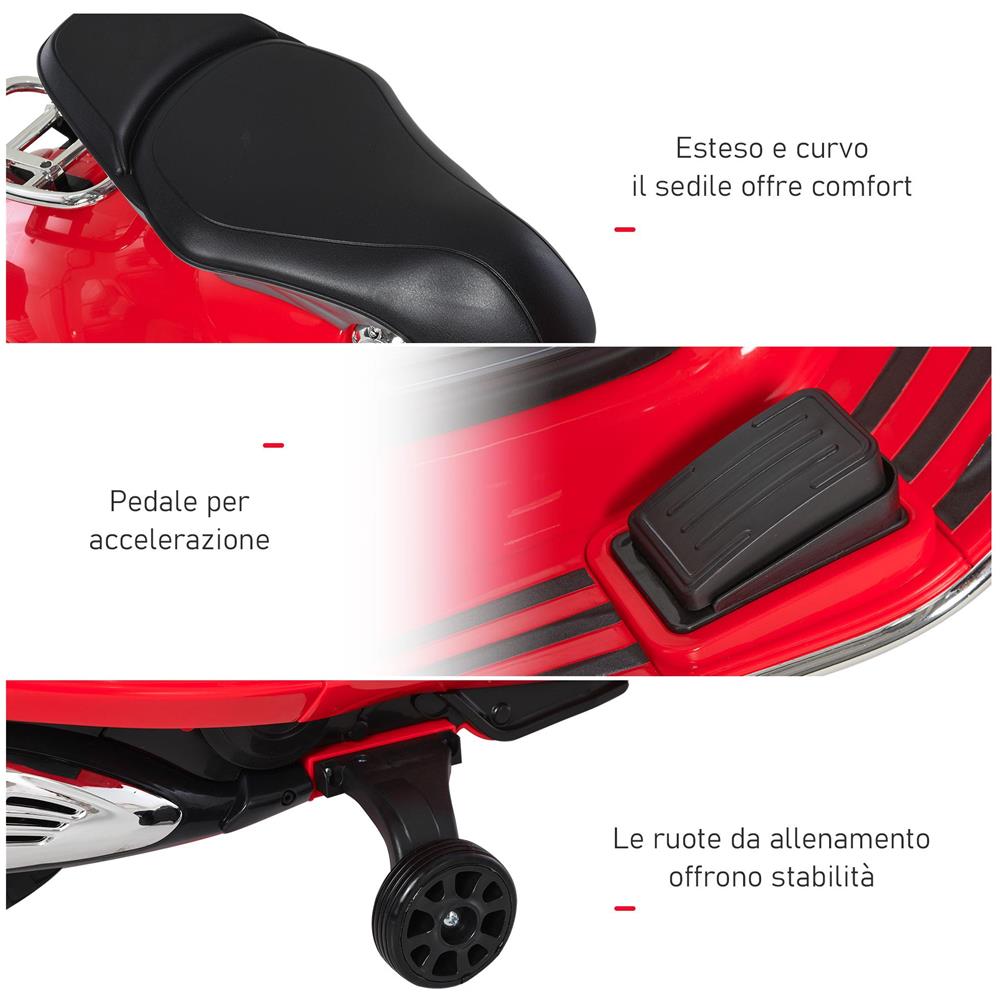 Moto Elettrica per Bambini con Licenza Ufficiale Vespa, 2 Rotelle, Luci e Suoni, 108x49x75 cm, Rossa - Foto 6