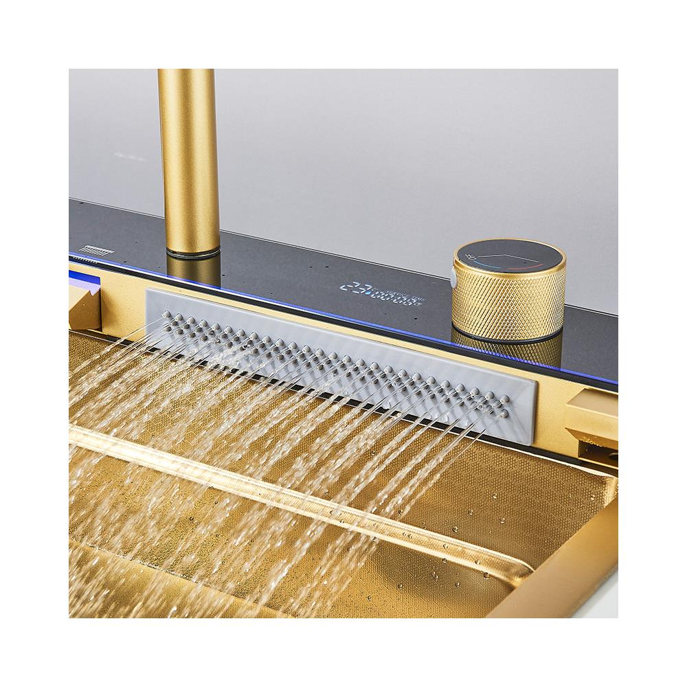 Set lavello da cucina multifunzionale, rubinetto e accessori, Blackswan, tipo BG, modello oro opaco, rubinetti a cascata e per acqua purificata, display digitale, lavabicchieri e porta detersivo, dimensioni 75 x 45 cm - Foto 2