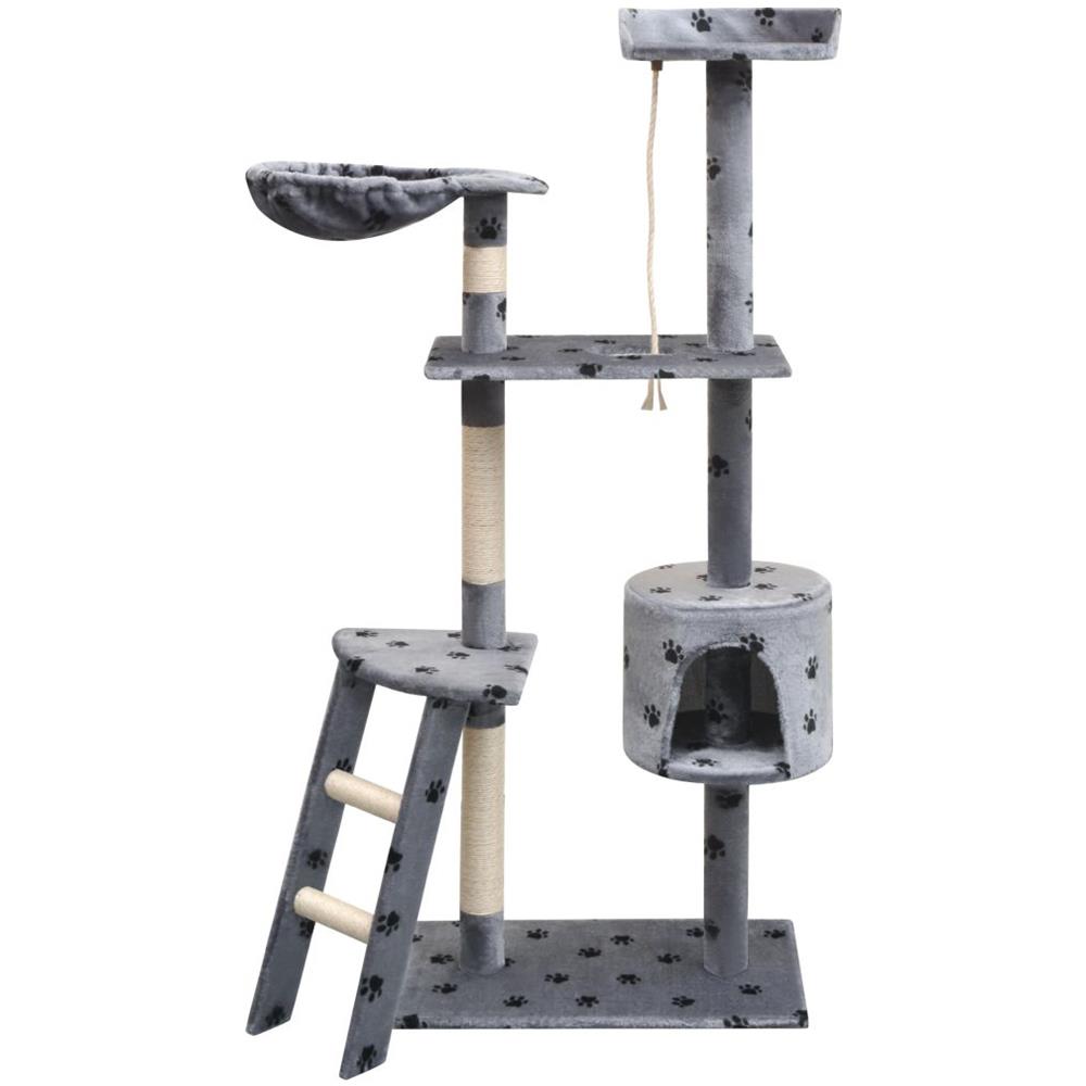 Albero Per Gatti Tiragraffi Sisal 150 Cm Zampe Stampate Grigio - Foto 1