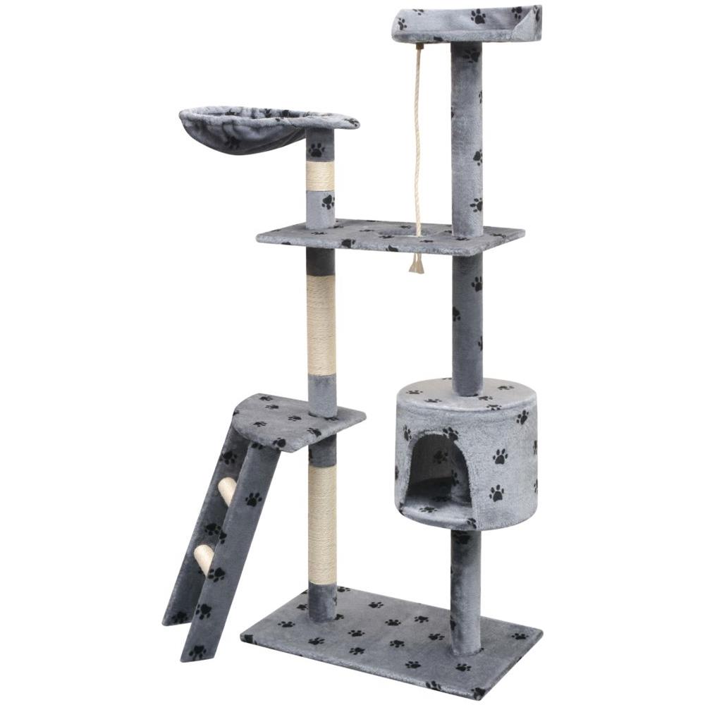Albero Per Gatti Tiragraffi Sisal 150 Cm Zampe Stampate Grigio - Foto 2