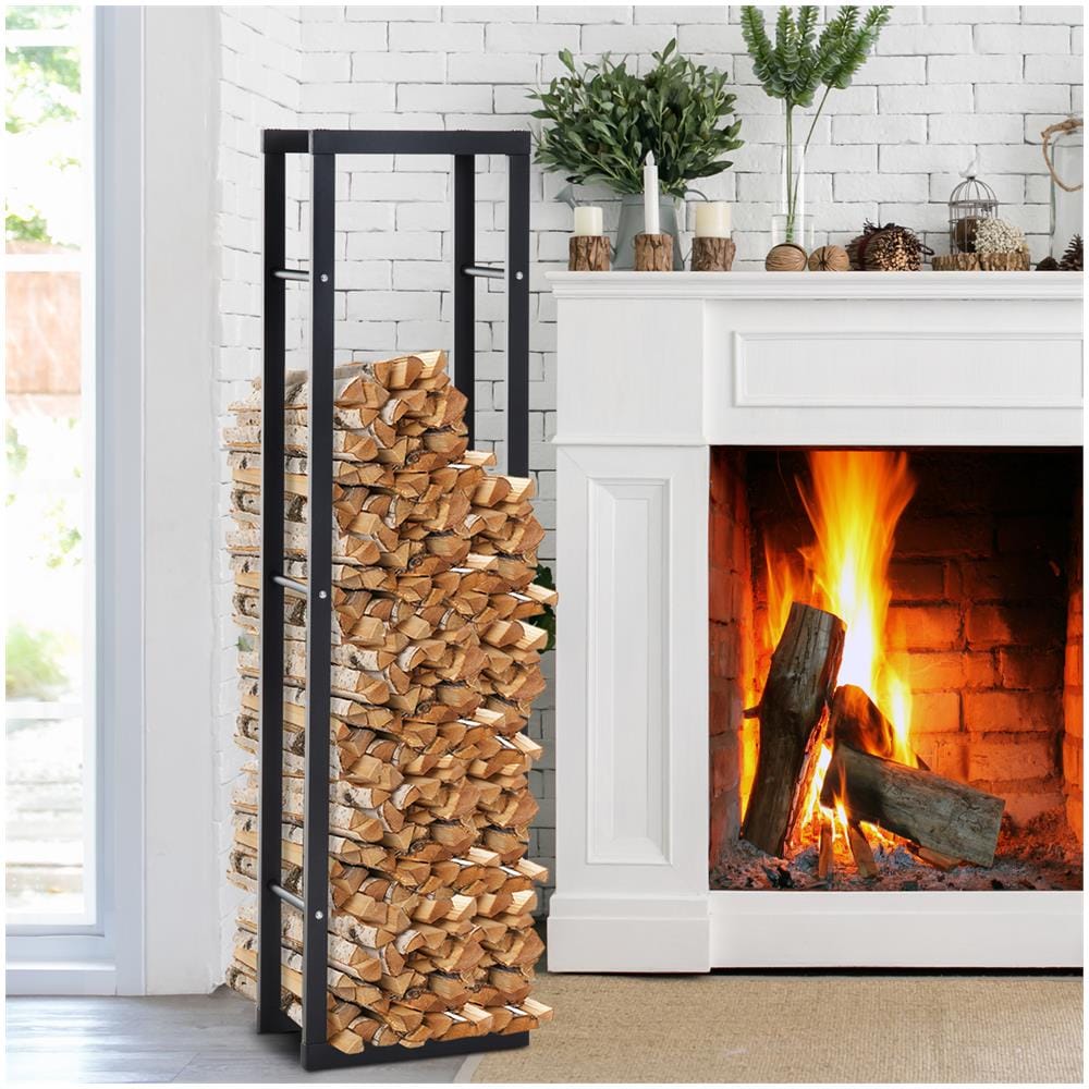 Scaffale Porta Legna Verticale Per Interno In Ferro Nero, 40x25x150cm - Foto 3
