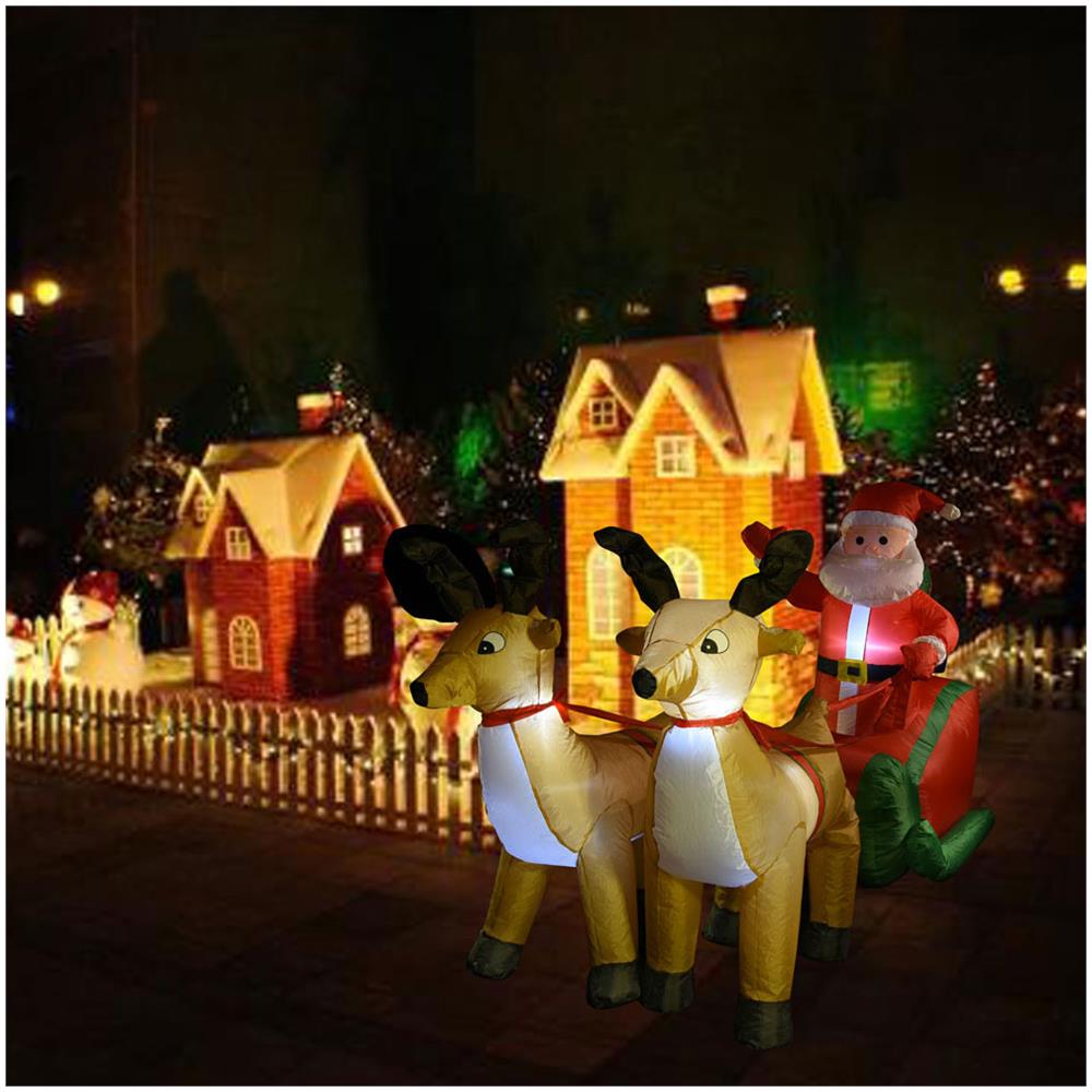 Gonfiabile Babbo Natale Su Slitta Con Renne Luci A Led 240x137cm Autogonfiabile - Foto 2
