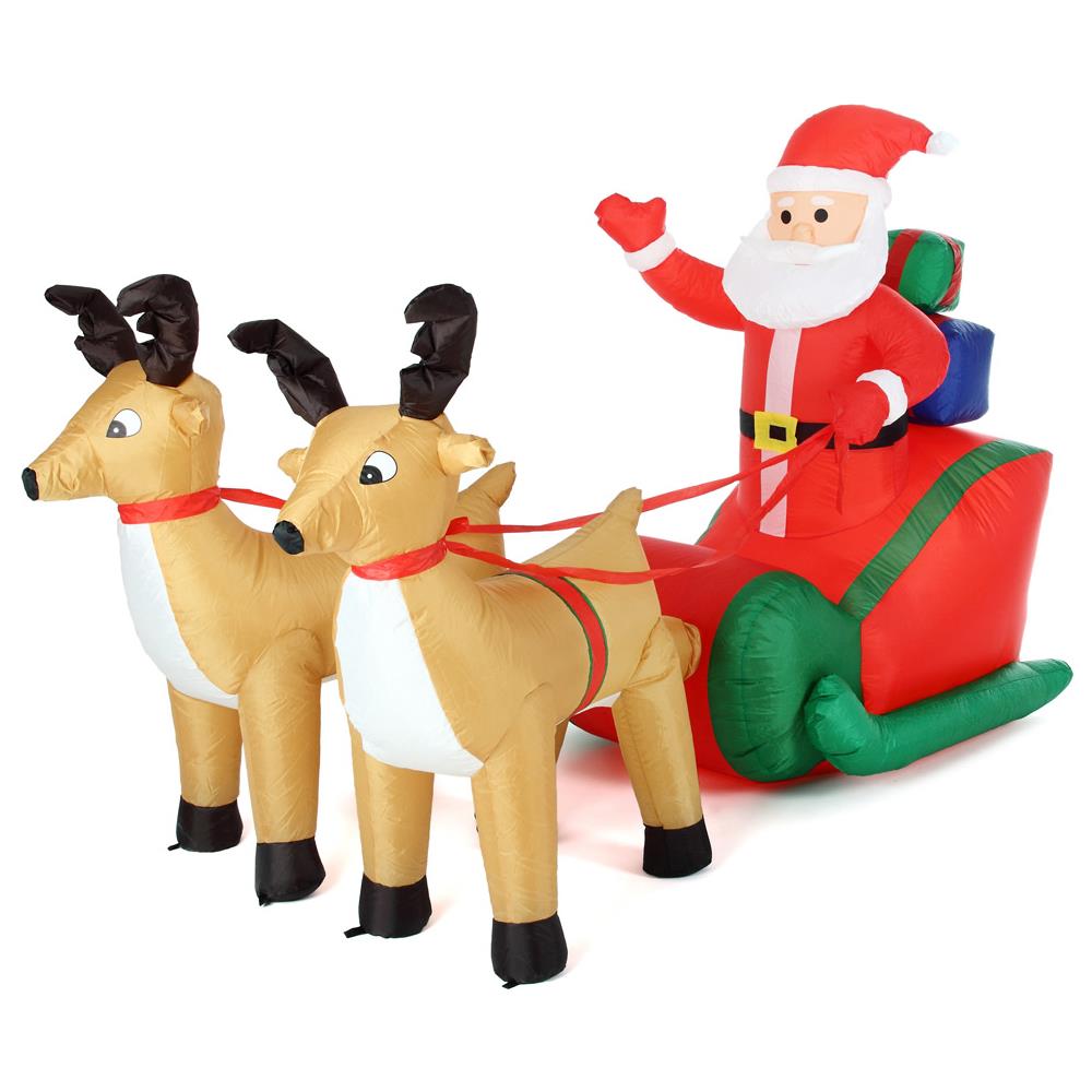 Gonfiabile Babbo Natale Su Slitta Con Renne Luci A Led 240x137cm Autogonfiabile - Foto 1