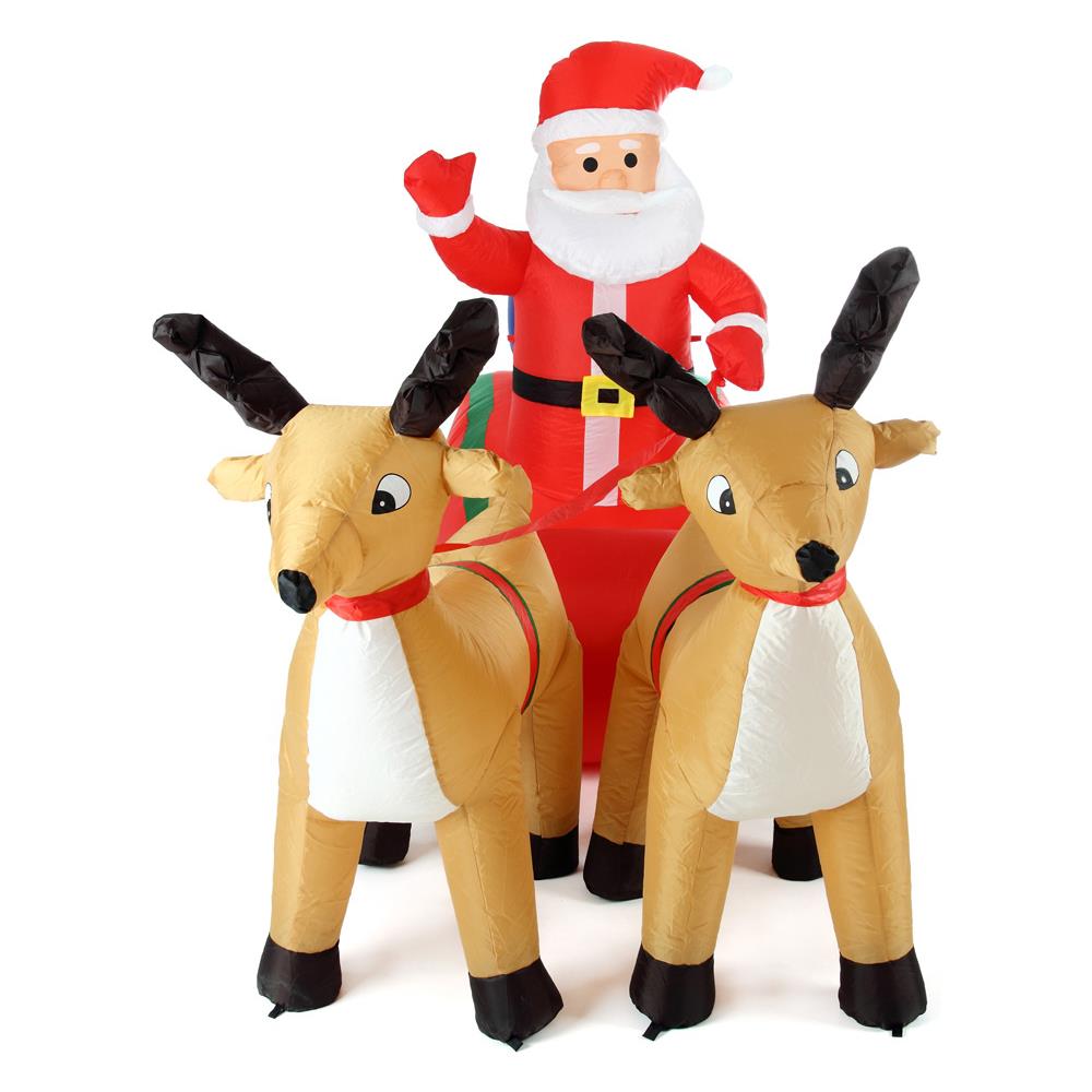 Gonfiabile Babbo Natale Su Slitta Con Renne Luci A Led 240x137cm Autogonfiabile - Foto 3