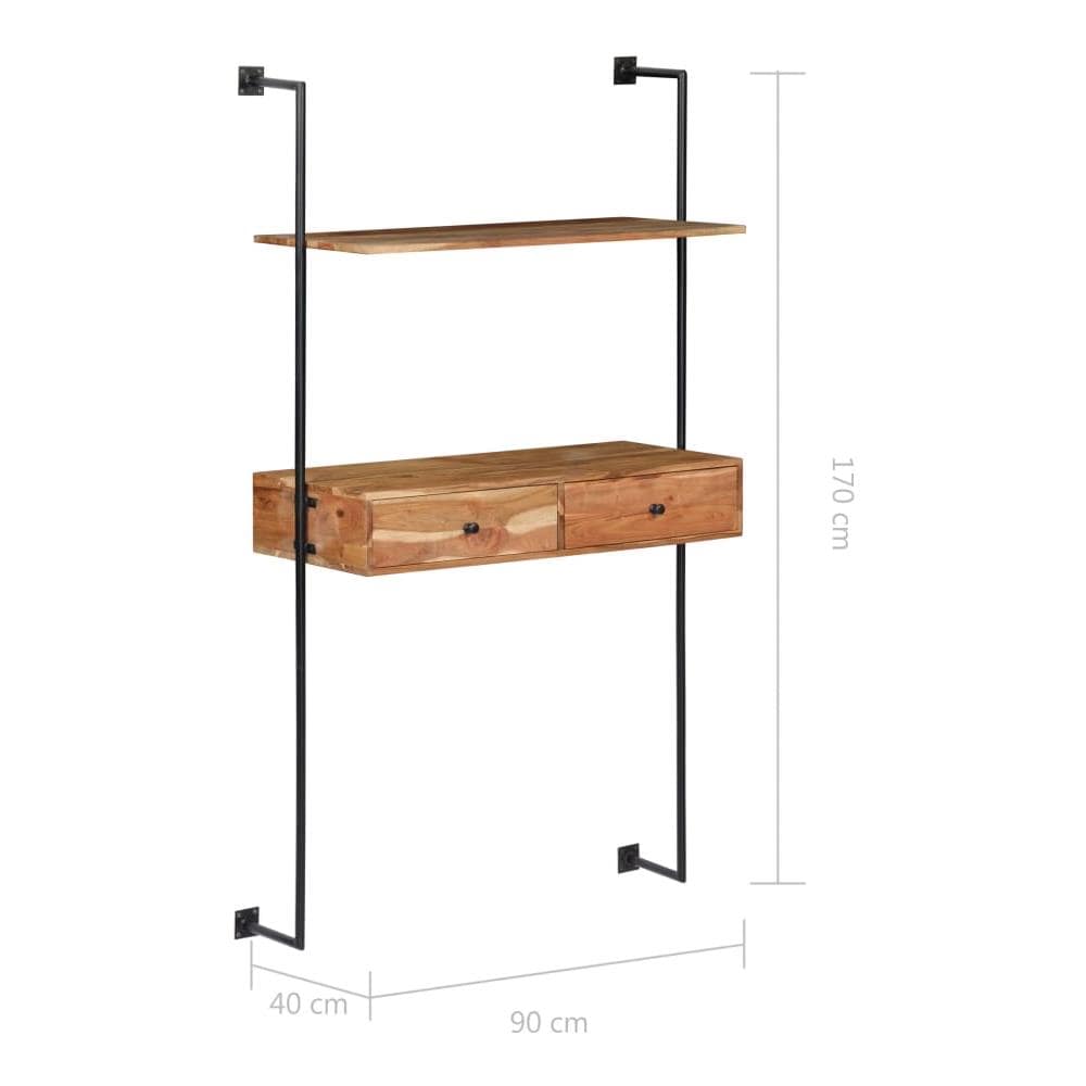 Scrivania A Parete 90x40x170 Cm In Legno Massello Di Acacia - Foto 13