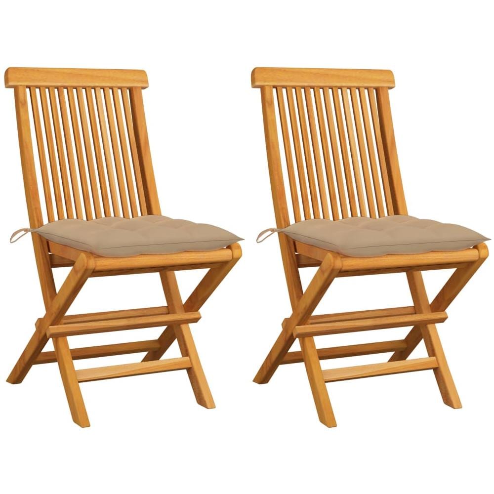 Sedie da Giardino con Cuscini Beige 2 pz in Massello di Teak - Foto 1