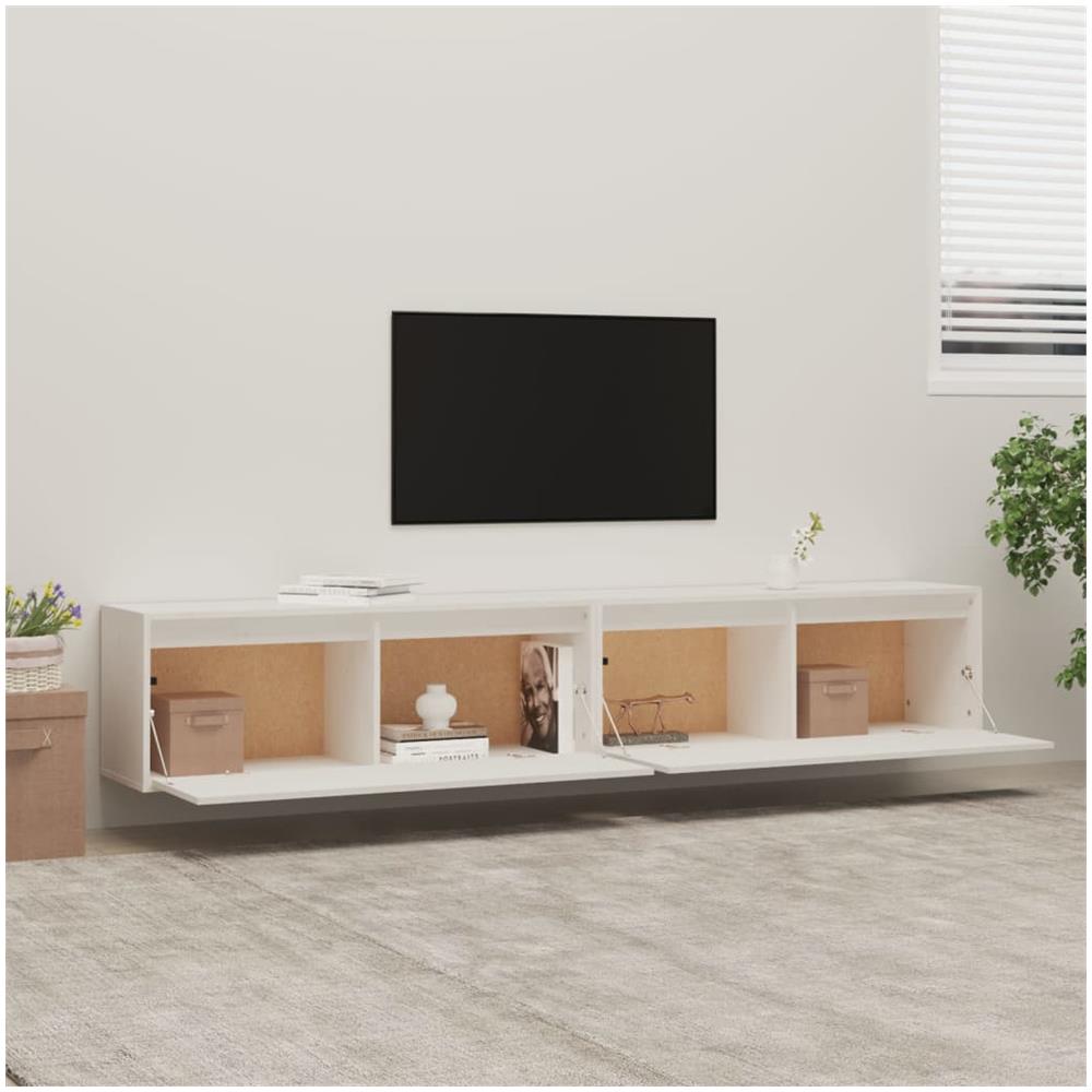 Pensili 2 Pz Bianchi 100x30x35 Cm In Legno Massello Di Pino - Foto 3