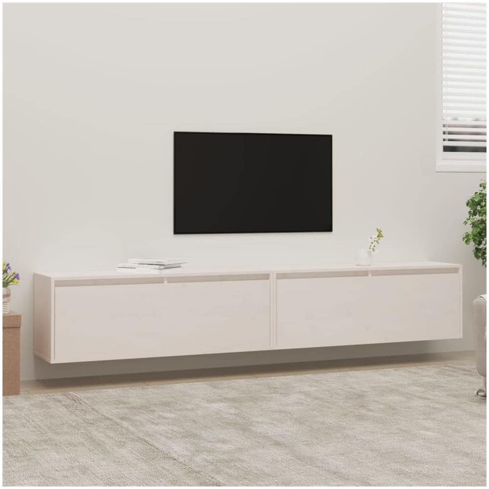 Pensili 2 Pz Bianchi 100x30x35 Cm In Legno Massello Di Pino - Foto 1