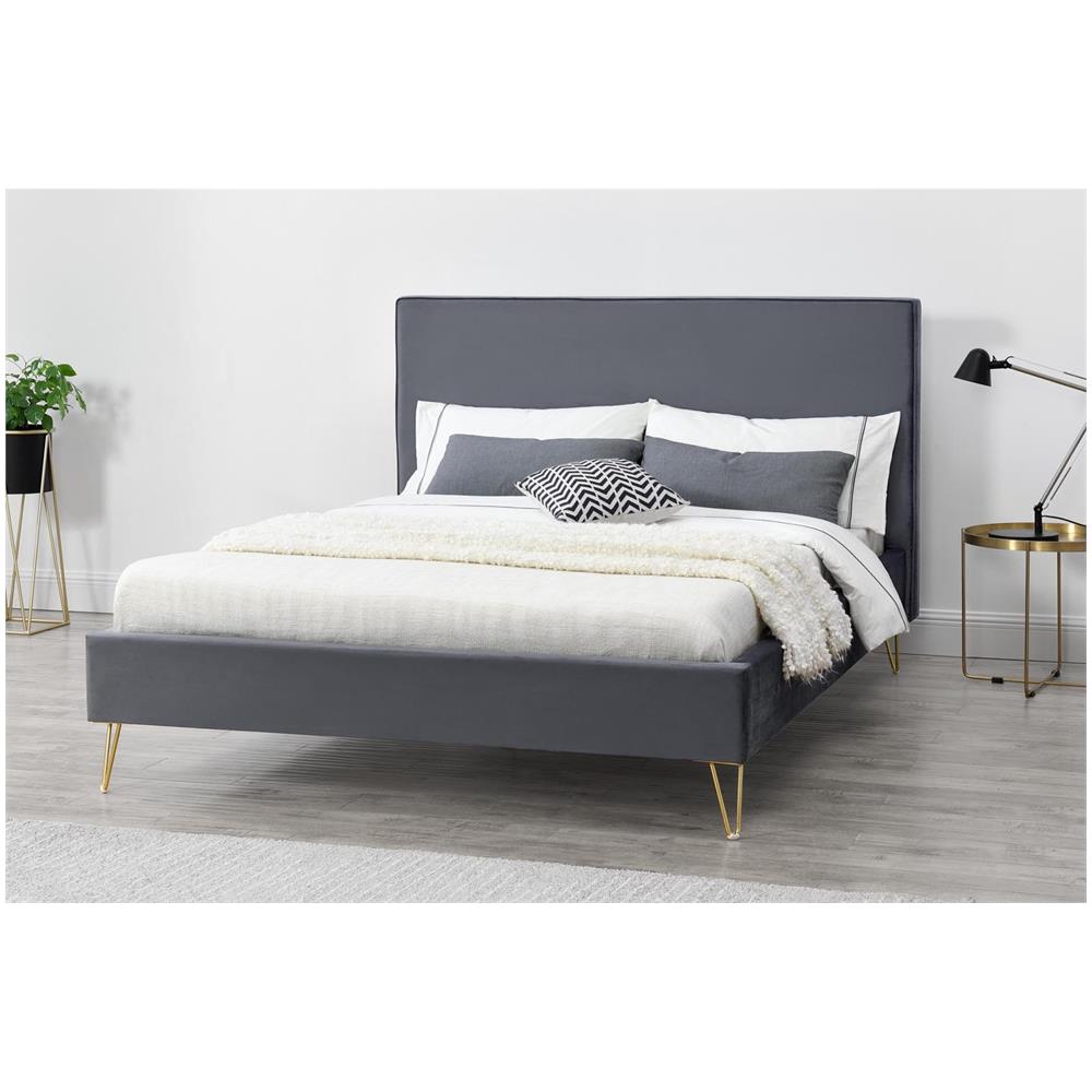 Riverside Struttura Letto In Velluto Grigio E Ottone 160x200 Cm - Foto 2