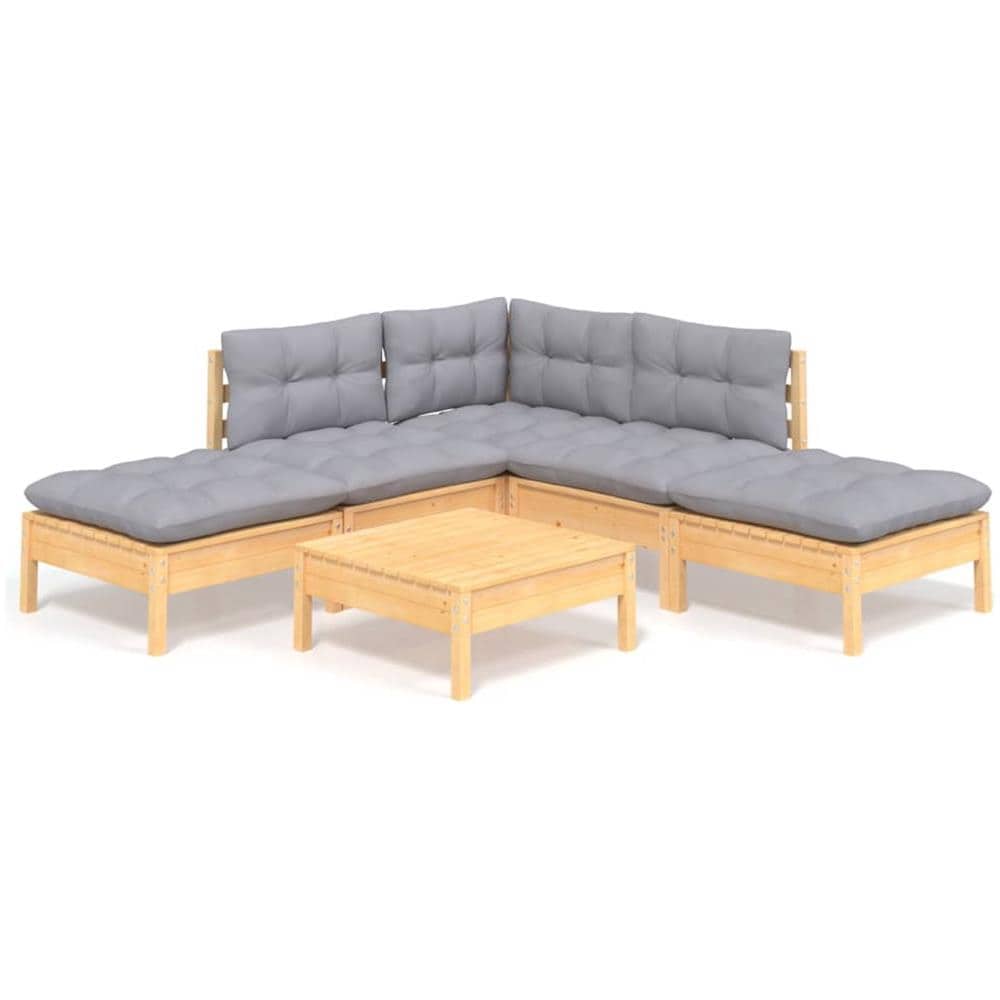 Set Divani da Giardino 6 pz con Cuscini Grigi Massello di Pino - Foto 2