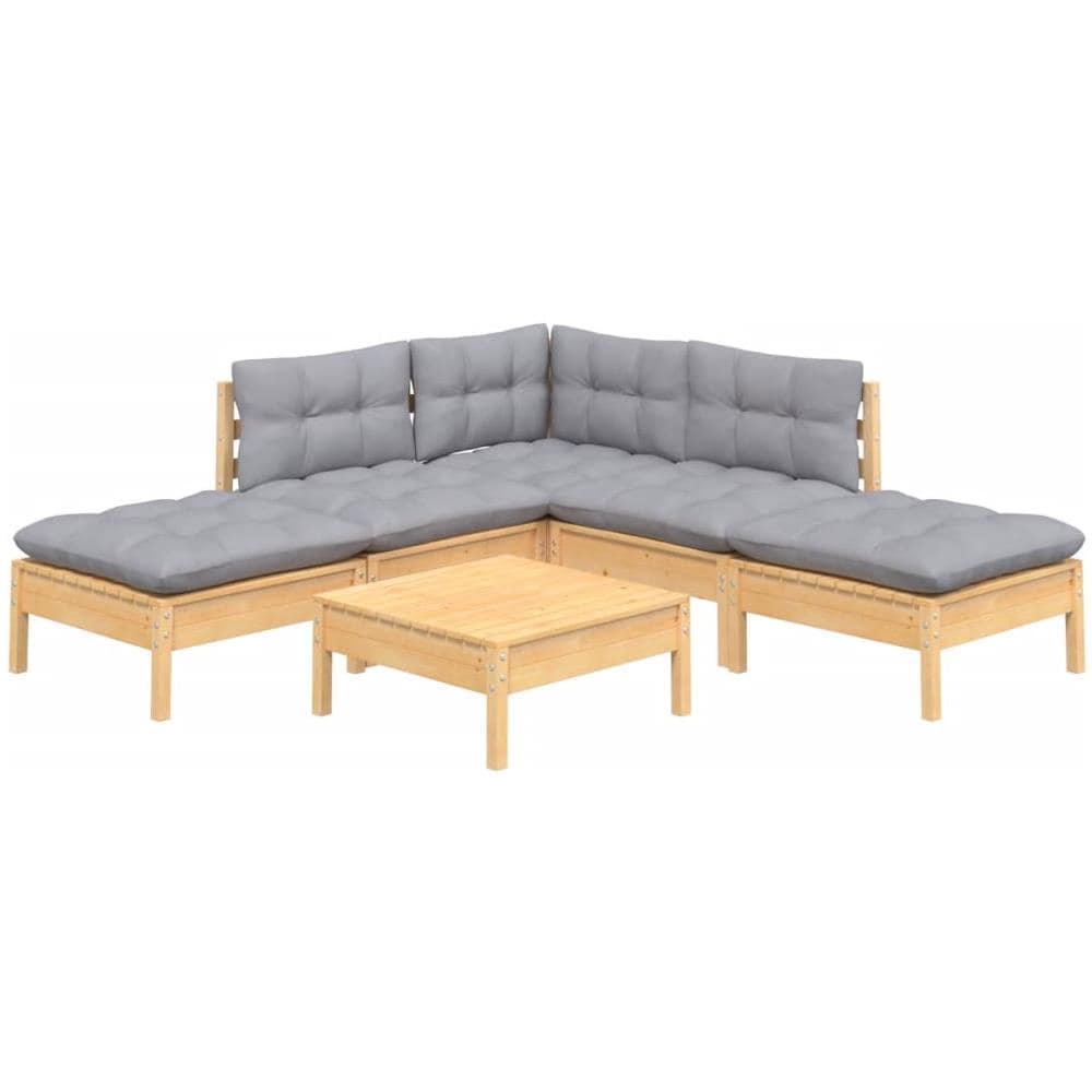 Set Divani da Giardino 6 pz con Cuscini Grigi Massello di Pino - Foto 3