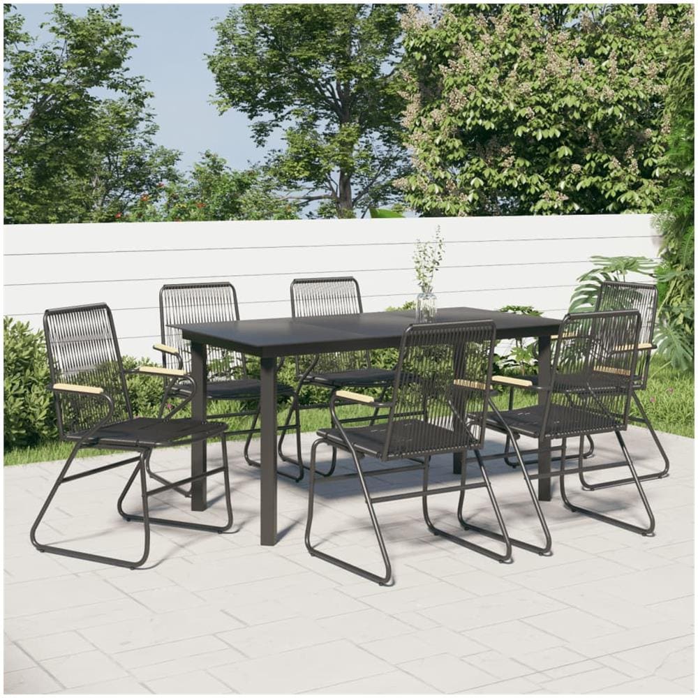 Set Da Pranzo Da Giardino 7 Pz Nero In Rattan Pvc - Foto 1