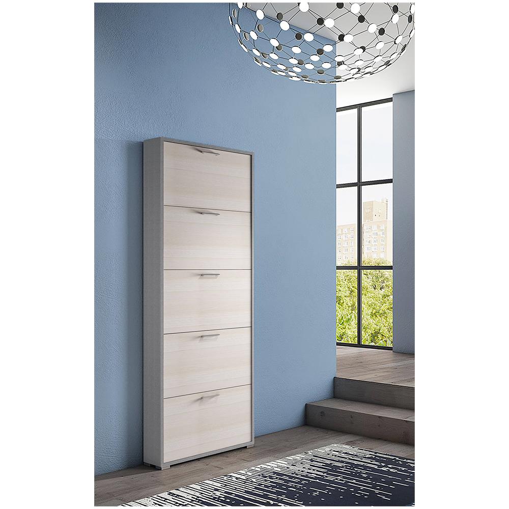 Scarpiera Margherita, Mobile Multiuso Da Ingresso Con 5 Ante A Ribalta, Armadietto Portascarpe Moderno, 100% Made In Italy, 67x18h184 Cm, Larice - Foto 1