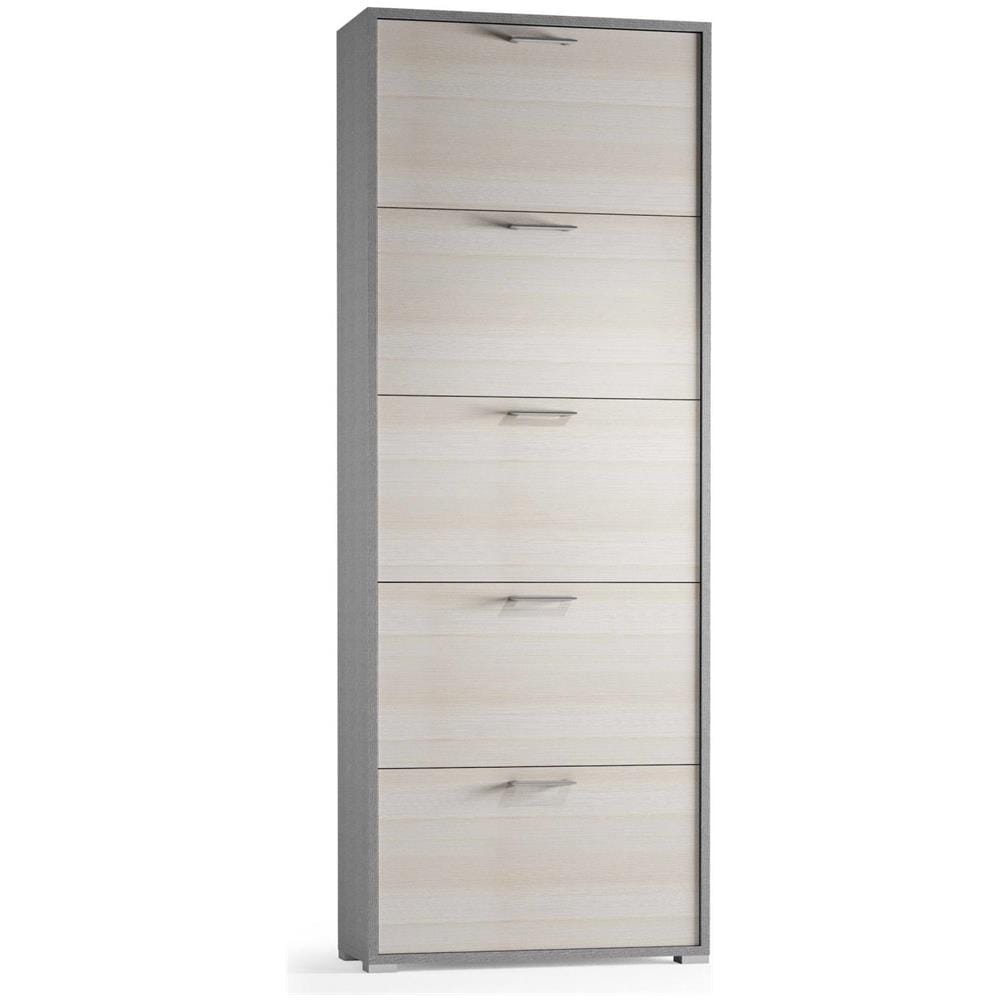 Scarpiera Margherita, Mobile Multiuso Da Ingresso Con 5 Ante A Ribalta, Armadietto Portascarpe Moderno, 100% Made In Italy, 67x18h184 Cm, Larice - Foto 2