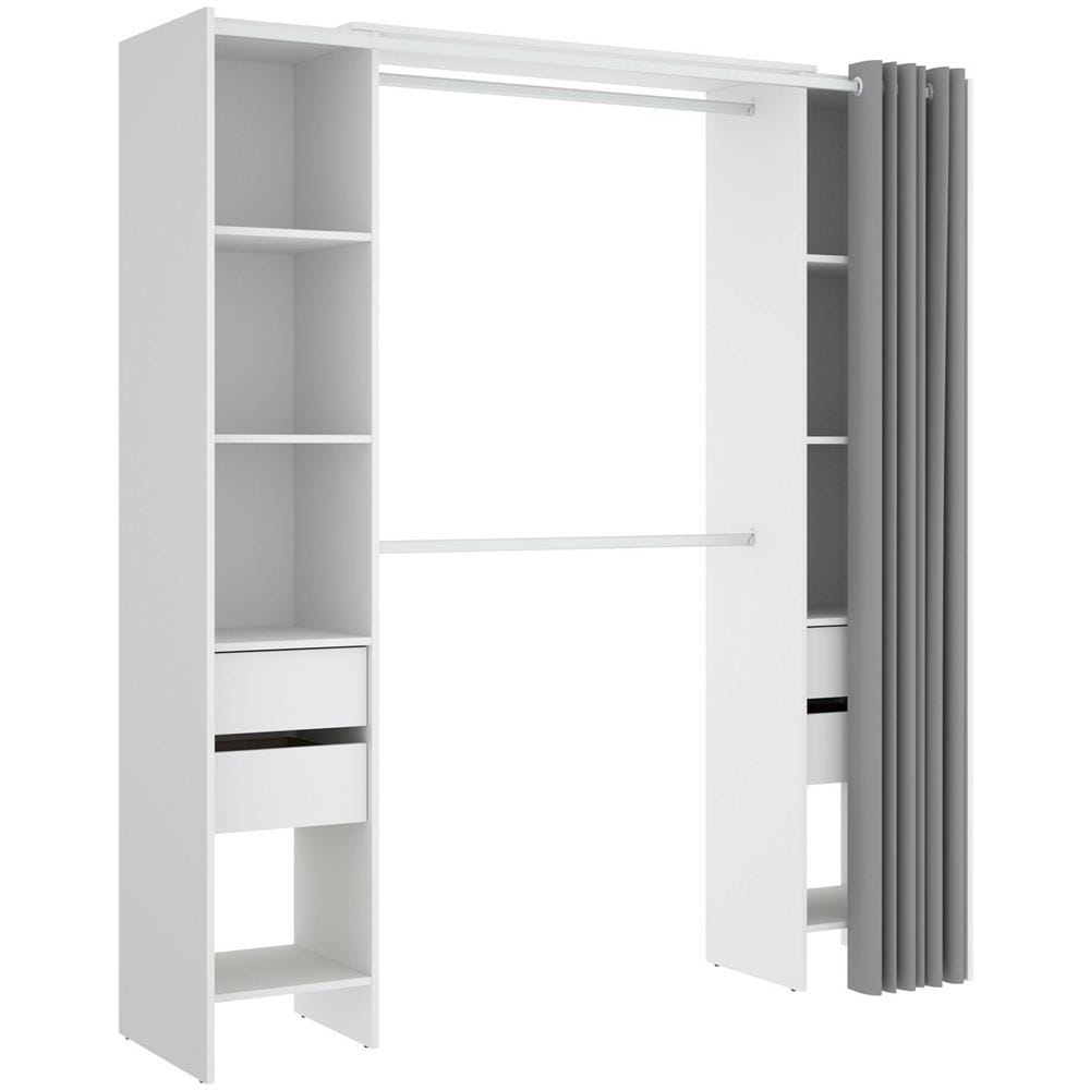 Guardaroba Resegone, Struttura Per Cabina Armadio, Mobile Appendiabiti Aperto, 180x50h205 Cm, Bianco E Grigio - Foto 2