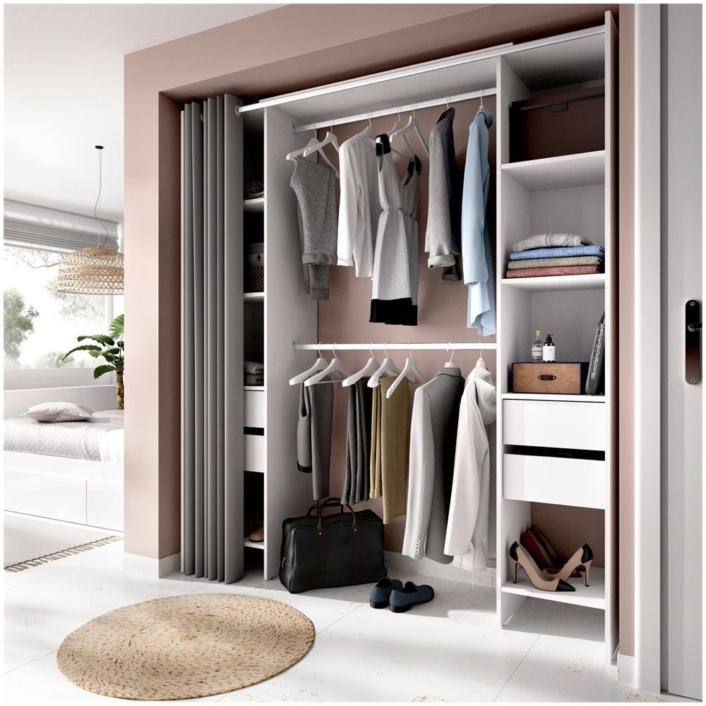 Guardaroba Resegone, Struttura Per Cabina Armadio, Mobile Appendiabiti Aperto, 180x50h205 Cm, Bianco E Grigio - Foto 4