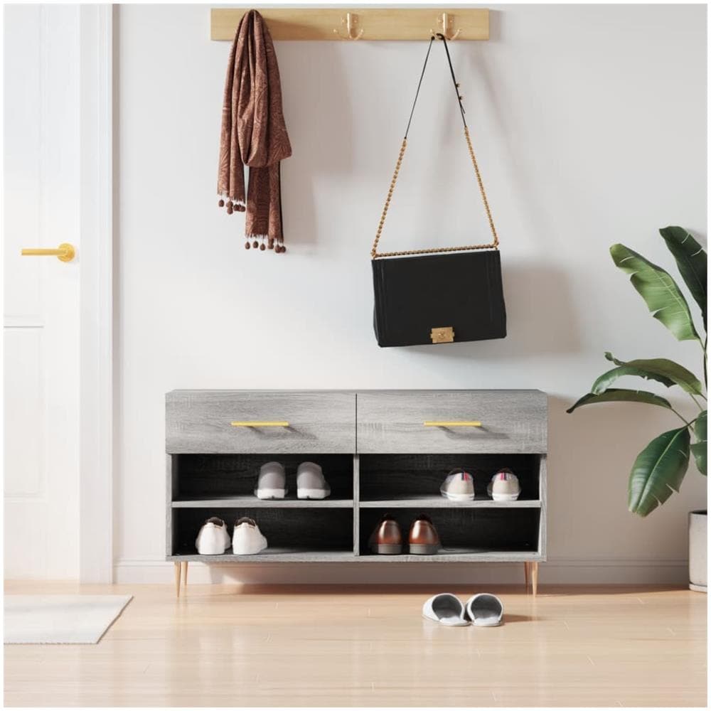 Panca Porta Scarpe Grigio Sonoma 102x35x55 Cm Legno Multistrato - Foto 1