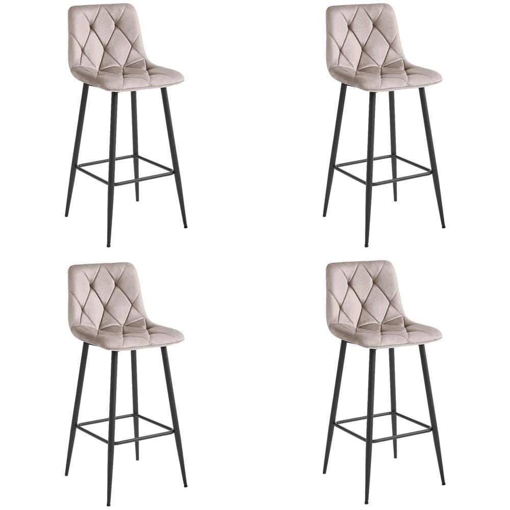 Sgabello da bar KODA - Velluto beige scuro con gambe nere x 4 - Foto 1