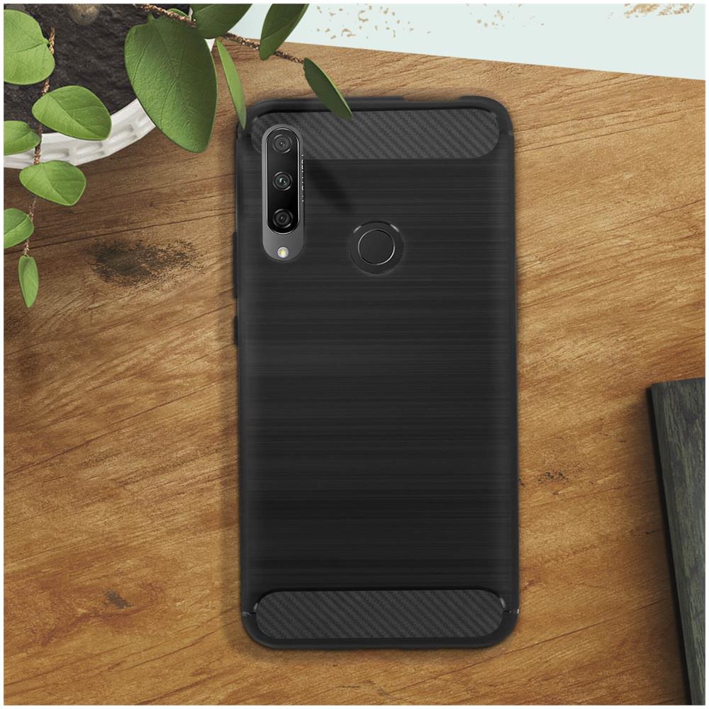 Cover Huawei P Smart Z / Honor 9x Silicone Gel Carbonio Metallo Spazzolato, Nero - Foto 2