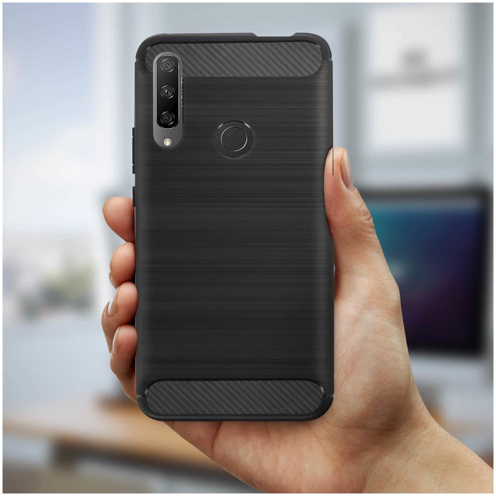 Cover Huawei P Smart Z / Honor 9x Silicone Gel Carbonio Metallo Spazzolato, Nero - Foto 5