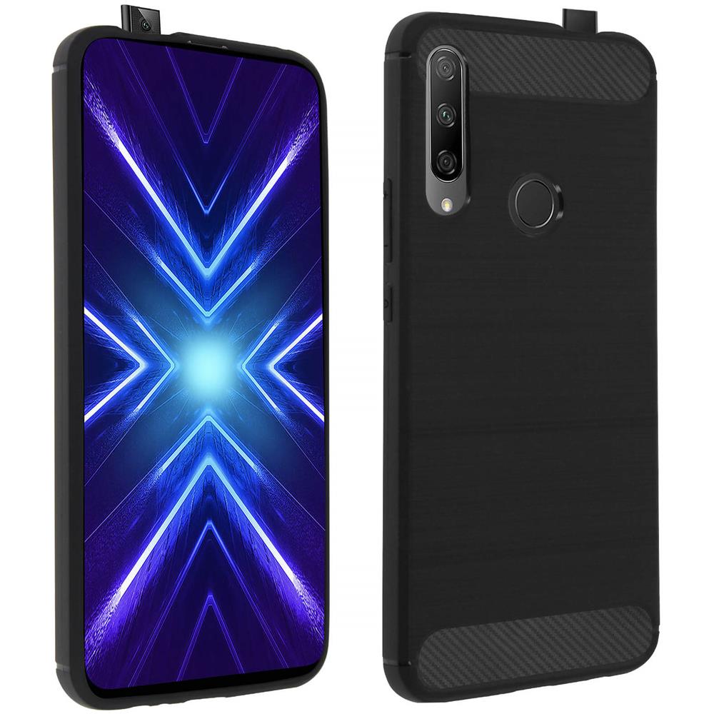 Cover Huawei P Smart Z / Honor 9x Silicone Gel Carbonio Metallo Spazzolato, Nero - Foto 1
