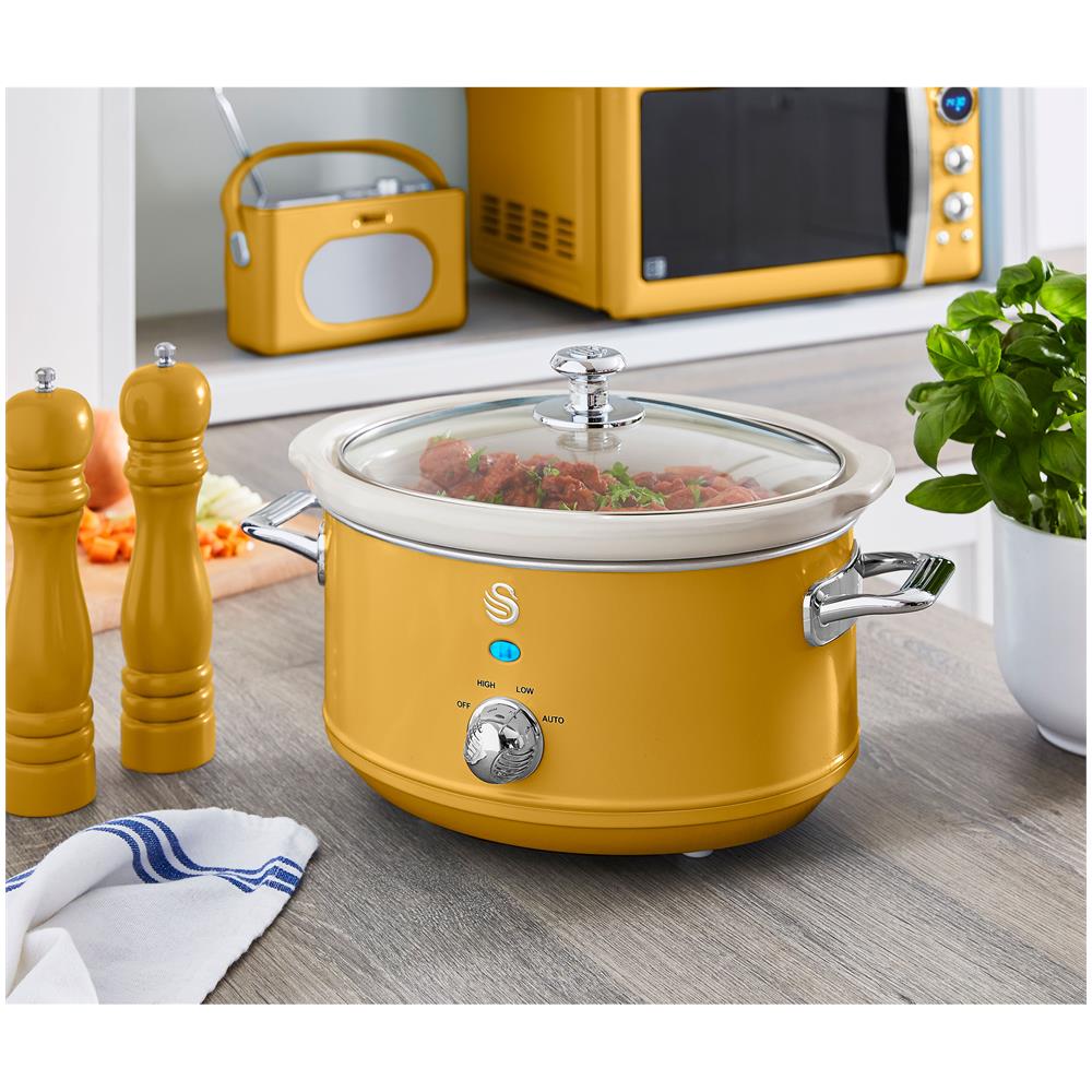 Swan Sf17021yeln Retro Slow Cooker 3,5l Pentola Rimovibile In Ceramica Antiaderente Senza Pfoa 200w Giallo - Foto 2